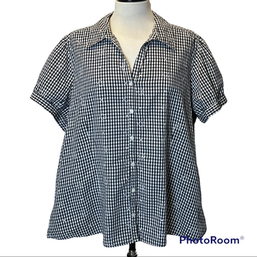 Sag Harbor Checkered and Embroidered Blouse